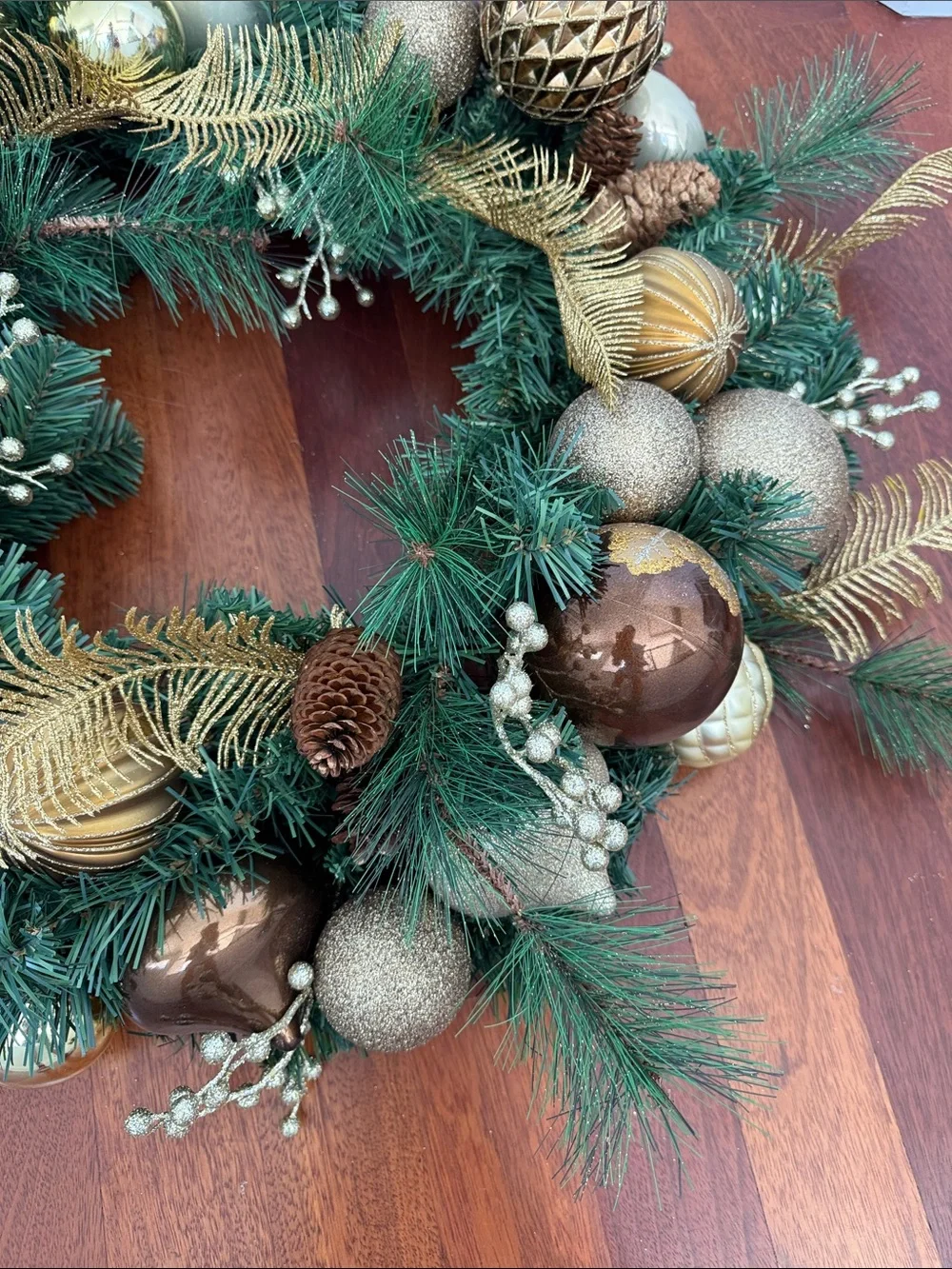Gold and Brown Pine Holiday Wreath by